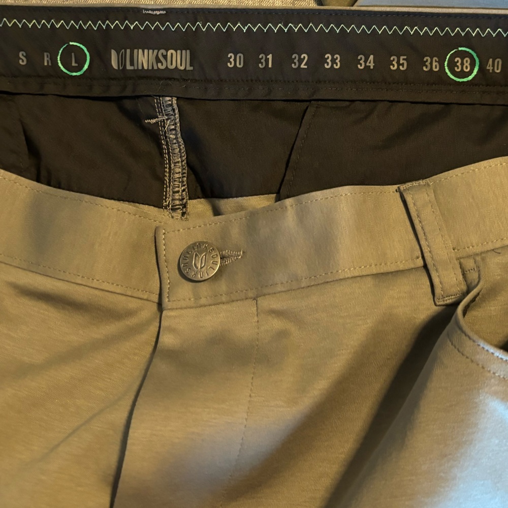 Linksoul Men's 100% Cotton golf/casual pants 5 pocket olive green/gray Size L - Picture 3 of 7